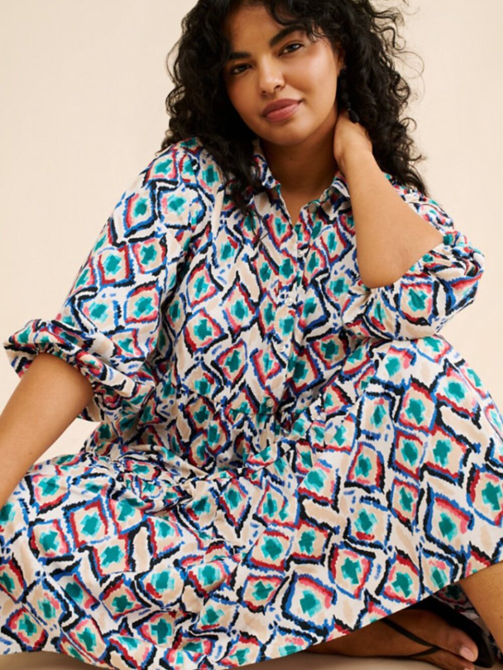 Bettina Tiered Shirt Dress - Maeve / Anthropologie (Plus size, Beige, 1X) - Picture 4 of 6